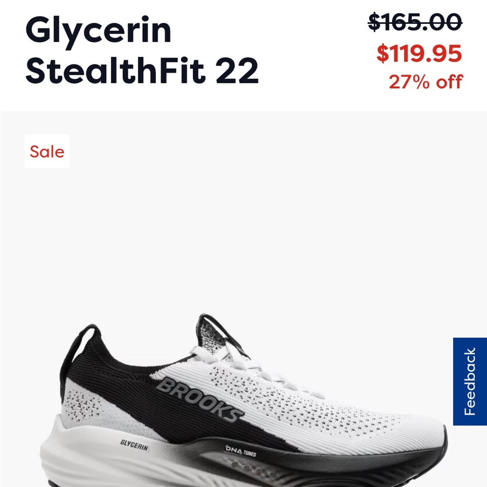 Brooks Glycerin StealthFit 22 Black and White Shoes